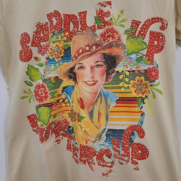 MONTANA WEST American Bling Saddle Up Buttercup Short Sleeve T Shirt Top L NWT - Picture 5 of 11